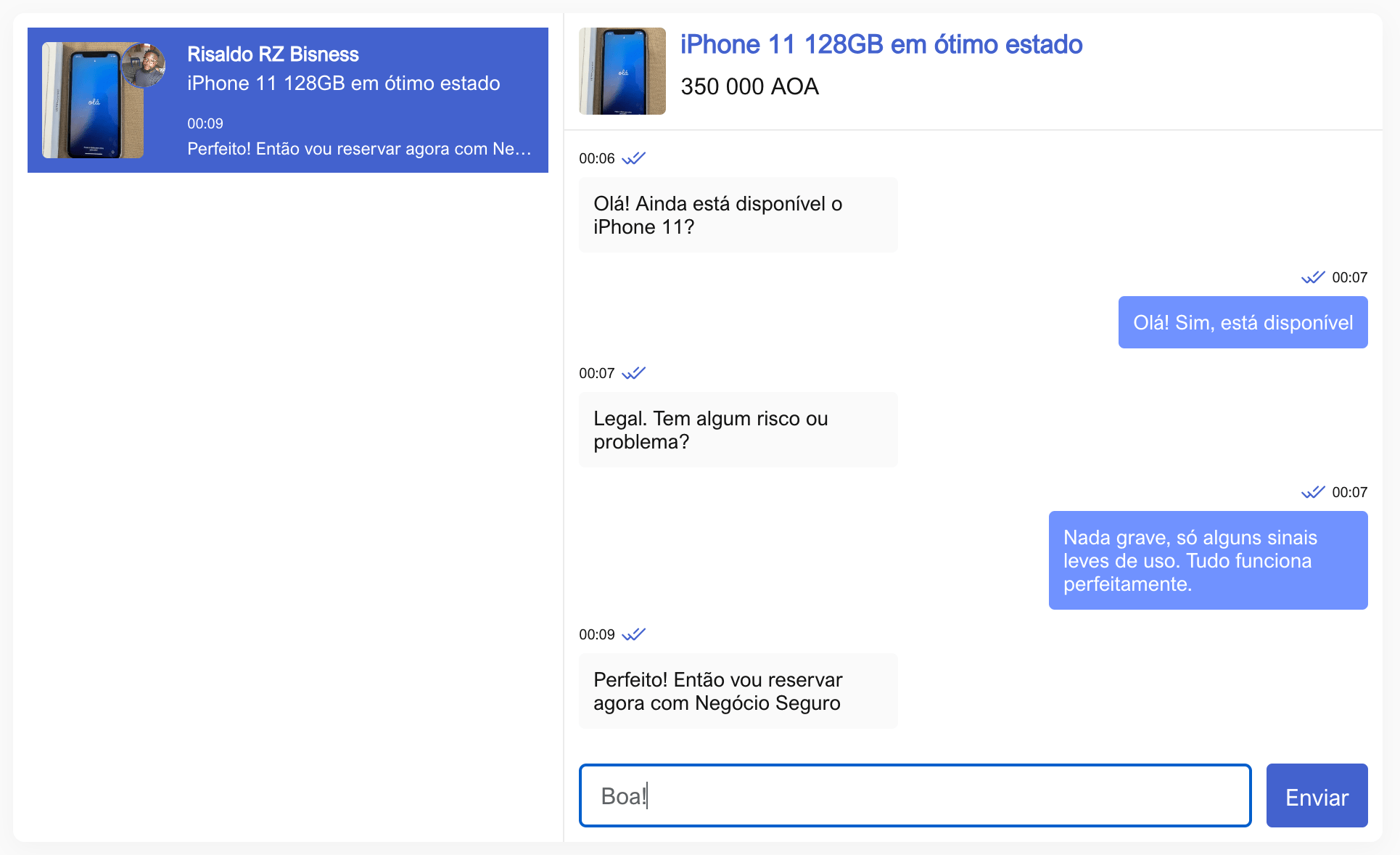 Chat com comprador