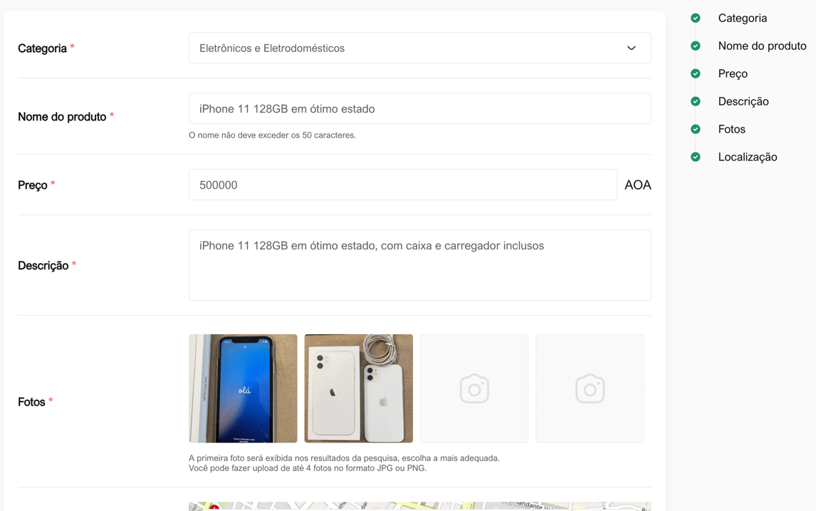 Formulário de anúncio